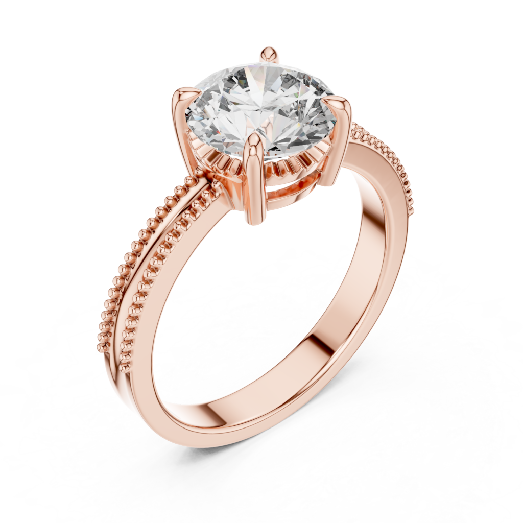 Twin Row Beaded Solitaire Ring