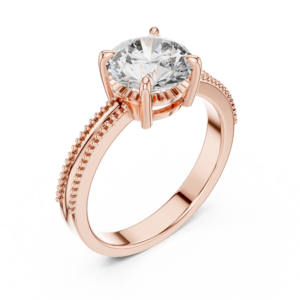 Twin Row Beaded Solitaire Ring