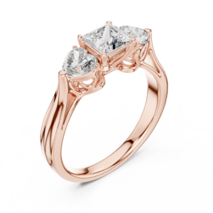 Three Stone Heart & Princess Diamond Ring