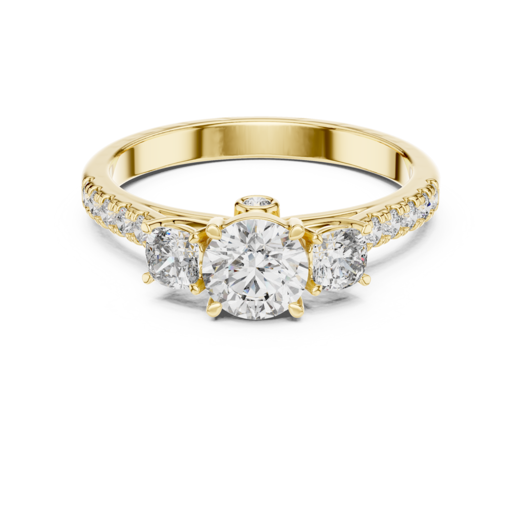 Classic Round Three-Stone Pave Ring